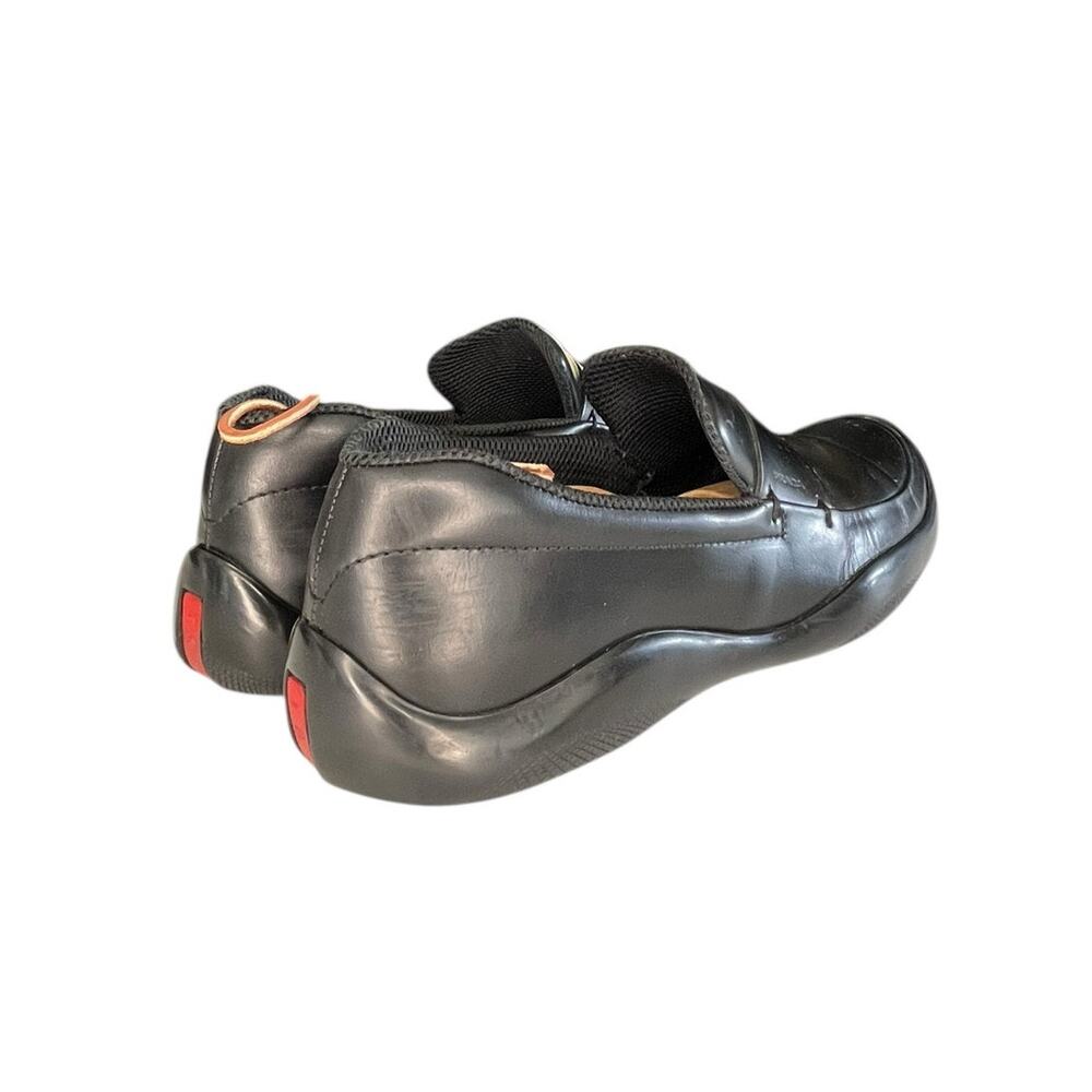 Vintage Mens Prada Leather Slip On Loafers Size 8 Black Rubber Soles - Picture 4 of 6